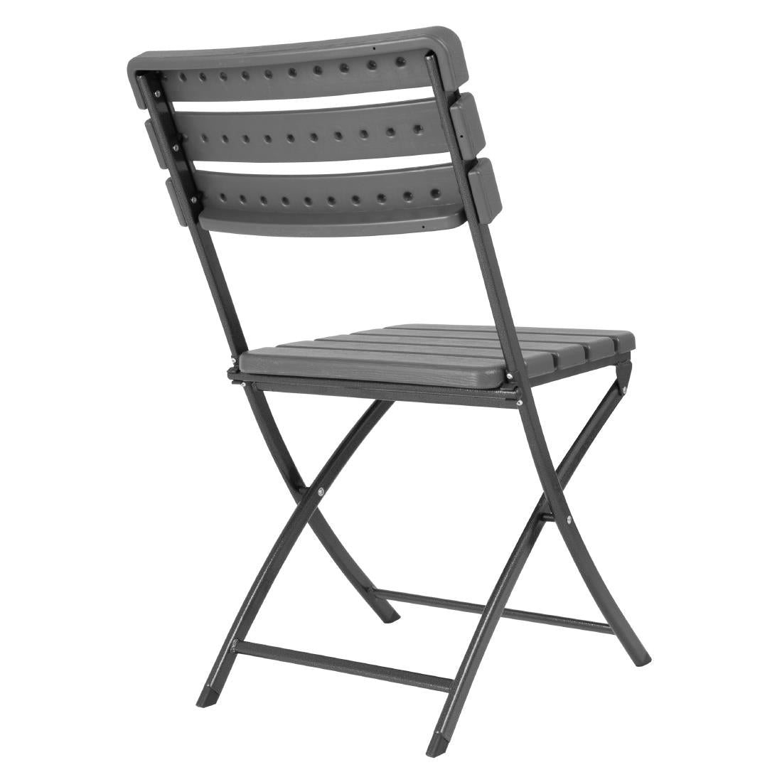 Bolero Folding PE Chair Grey Wood Effect (Set 2)