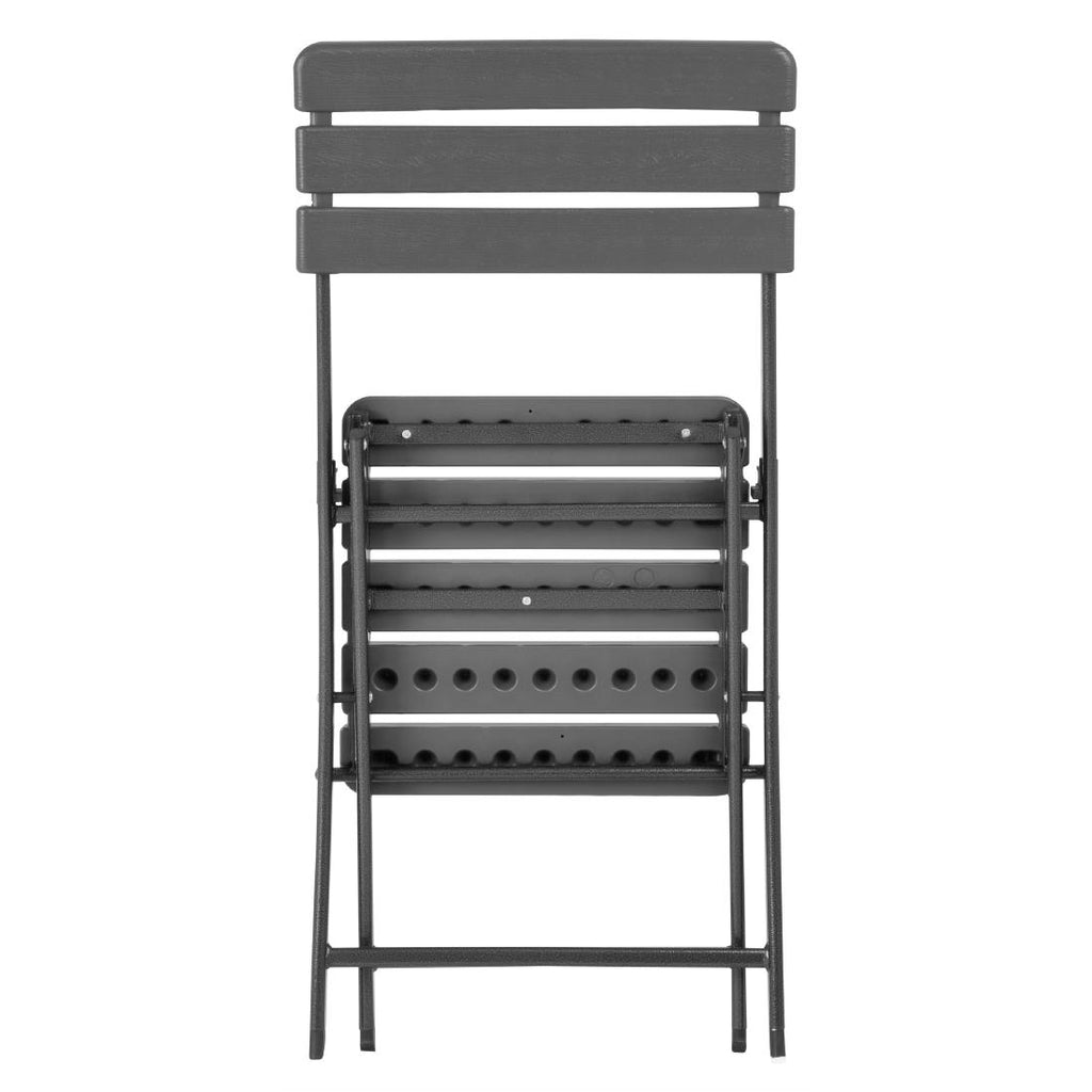 Bolero Folding PE Chair Grey Wood Effect (Set 2)