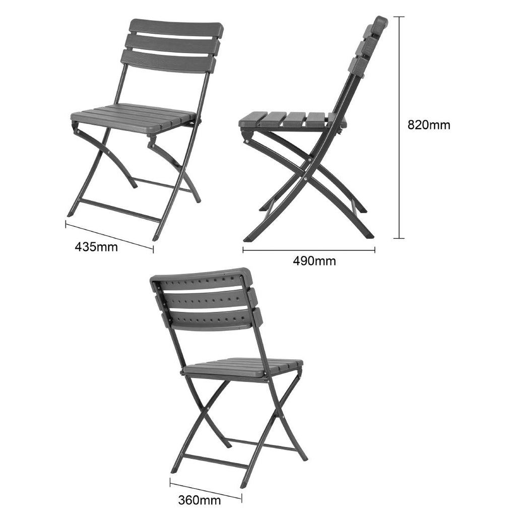 Bolero Folding PE Chair Grey Wood Effect (Set 2)