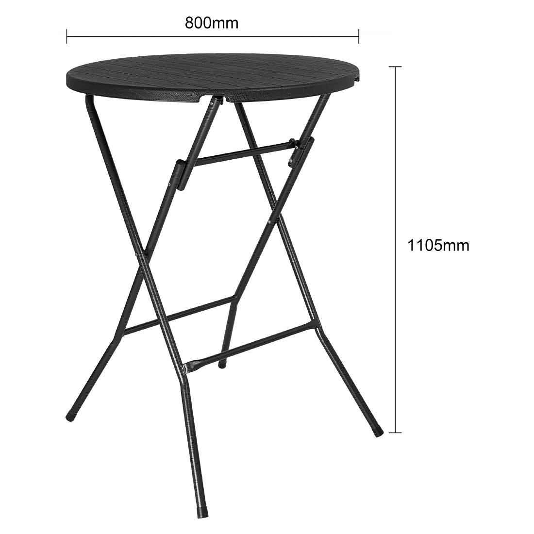 Bolero Folding HDPE Bar Table Black Wood Design - 800mm