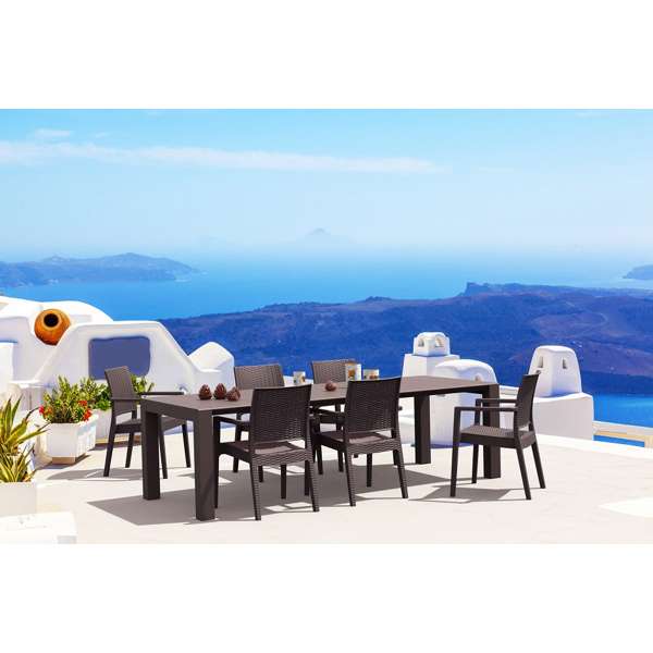 6 Seater Outdoor Dining Set in Rattan and Vegas Table