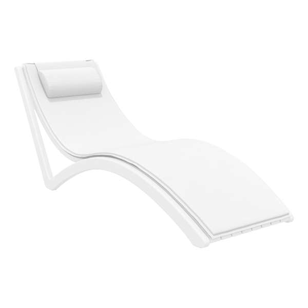Slim Sun Lounger - White with Dark Grey Cushion and Pillow